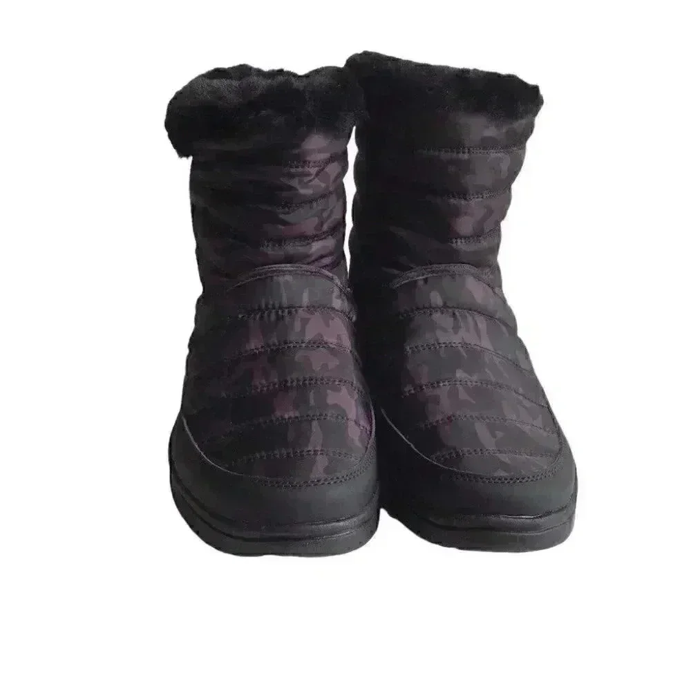 Ryka Snow Boots Womens 11 Black Suzy Quilted Camo Water Repellant Faux Fur Vegan